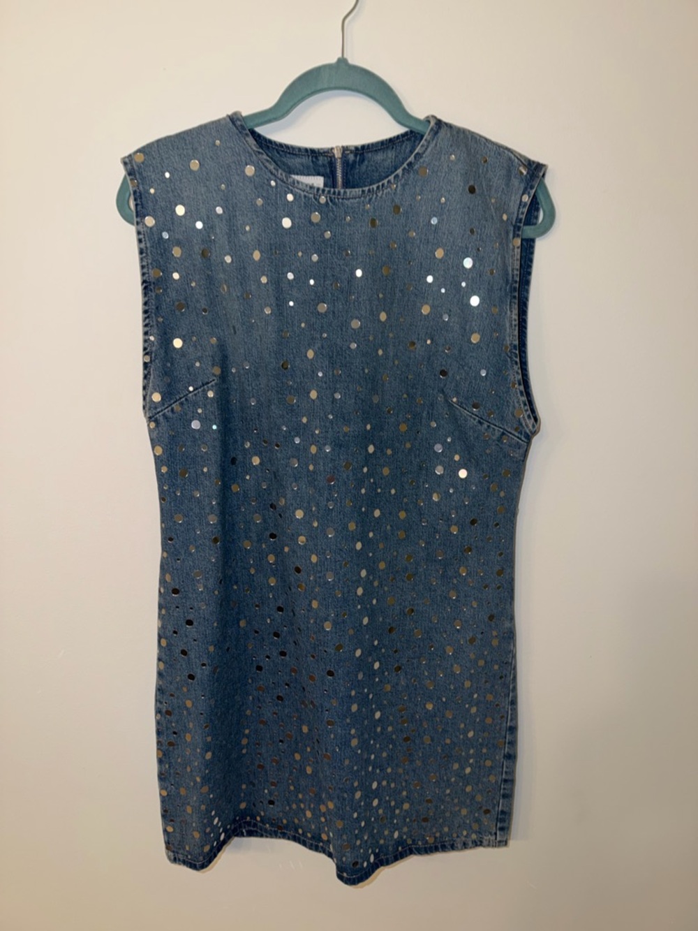 Zara Blue Denim Mini Dress with Silver Mini Mirror Accents
